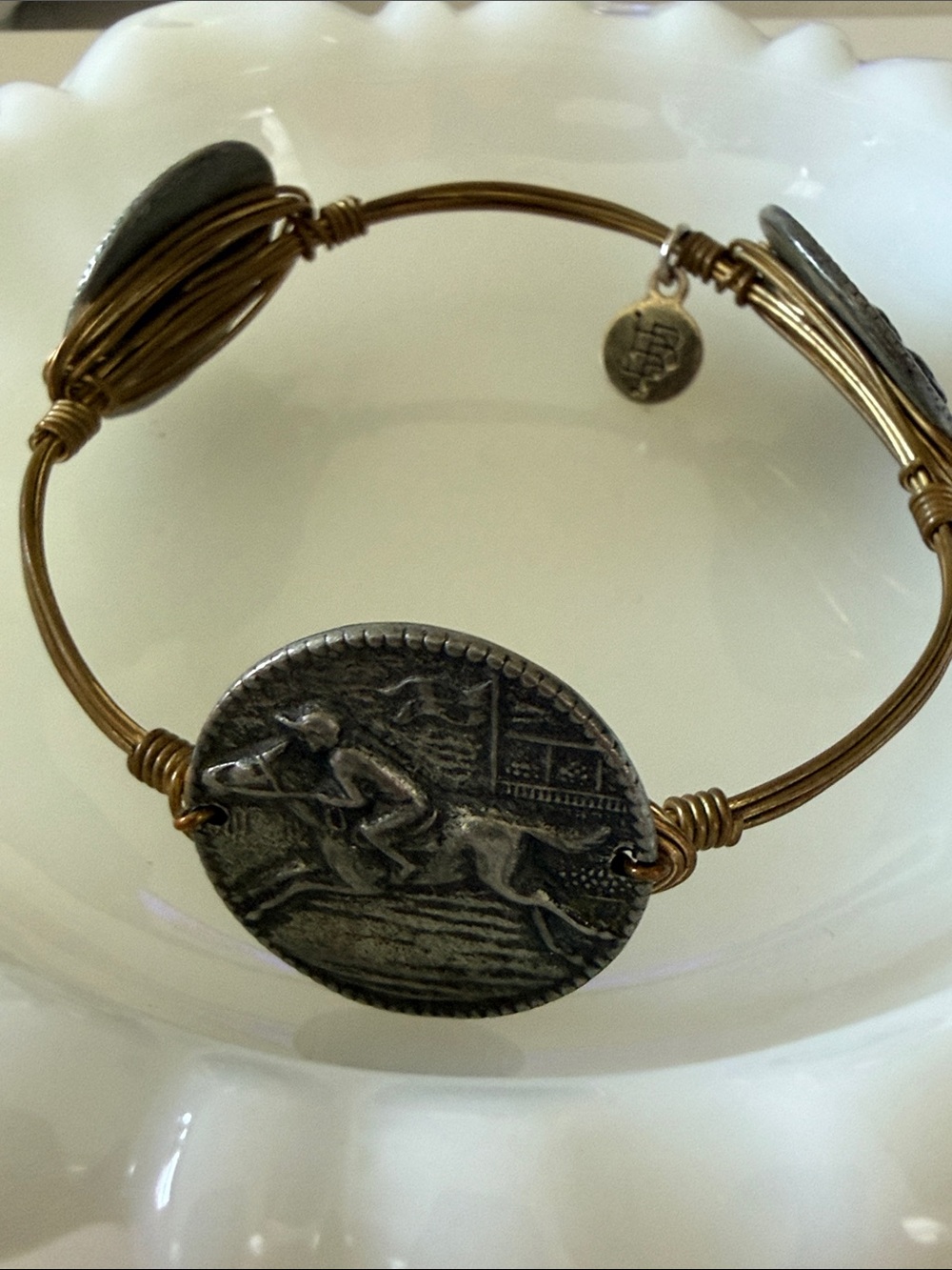 Bourbon & Bowties Gold and Silver tone racing Coin Bangle horse Bracelet